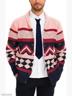 Mens Shawl Collar Cardigan Sweater Chunky Knit Button Down Fall Winter